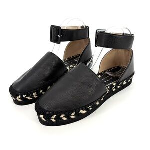 Palomitas Espadrille Sandals Leather Jute Black White‎ Size 8.5 Vacation Modern